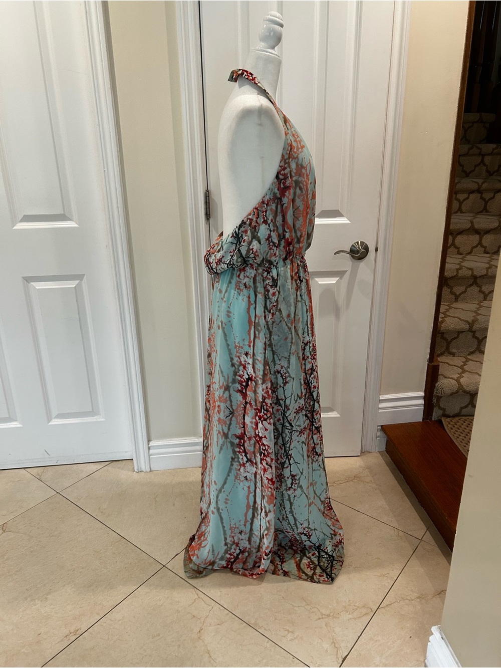 Jessica Simpson Tiffany Blue Floral Halter Maxi Dress - Picture 3 of 6